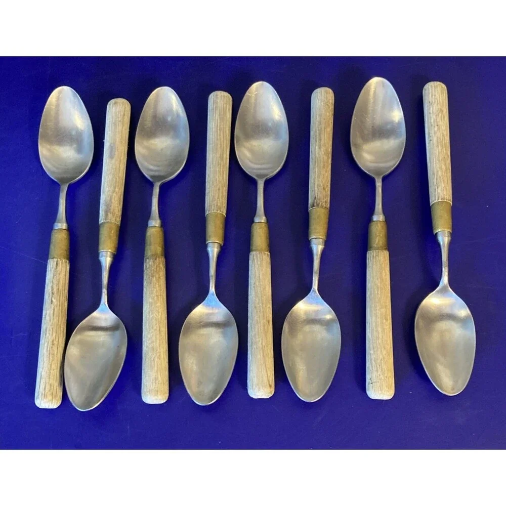 Taylor & NG Teaspoon Lot Set Of 8 Wood Handle Spoon Rare VTG Japan